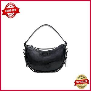 Small Black Shoulder Bag with Crossbody Strap, Synthetic Material